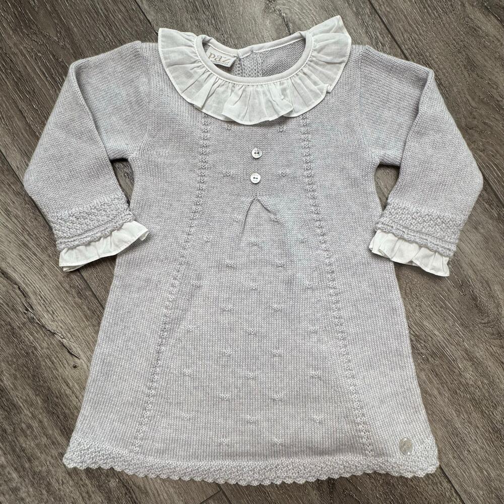 Quiet Luxury PAZ Rodriguez 100% Wool Knit Ruffle Dress Royal Baby Heirloom 12M
